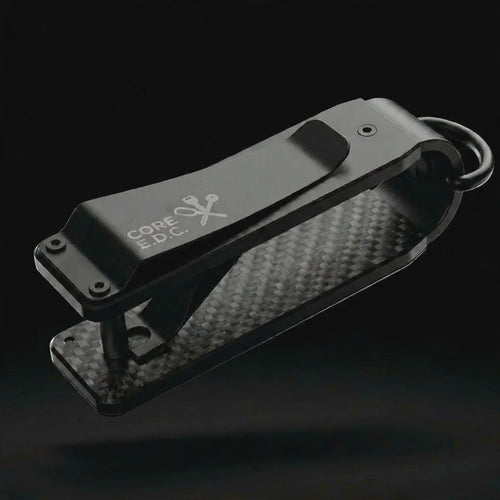 Core E.D.C. Compact Key Holder - 3D exploded-view assembly animation showing the carbon fiber key holder coming apart and reassembling